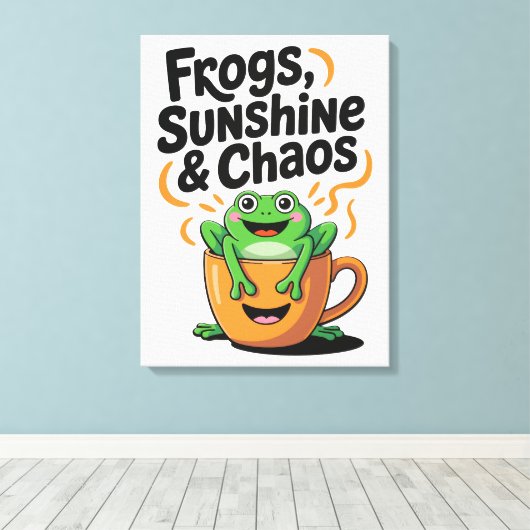 Kikkers, zonneschijn en chaos - Schattigee kikker Canvas Afdruk (Insitu (Houten vloer))