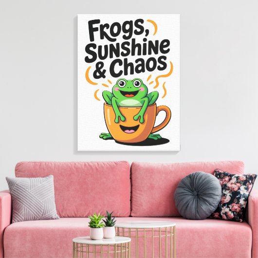 Kikkers, zonneschijn en chaos - Schattigee kikker Canvas Afdruk (Insitu (Woonkamer))