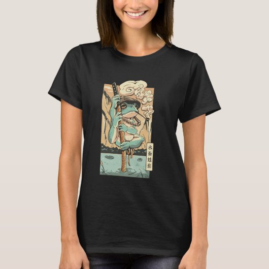 Kikkersamurai in Zen-tuinomgeving T-shirt (Voorkant)