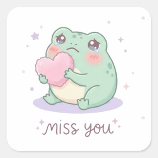 Kikkersticker 'Ik Mis Je' Cute Kikker met Hart Emo Vierkante Sticker