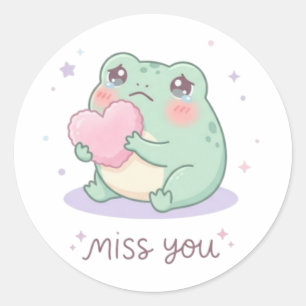 Kikkersticker 'Ik mis je' met hart emot Ronde Sticker