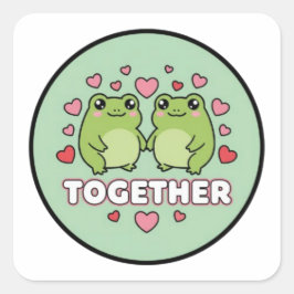 Kikkersticker 'Samen' Cute Couple Kikkers Elkaar V Vierkante Sticker