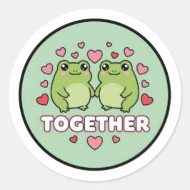 Kikkersticker 'Samen' Cute Couple Kikkers Houden E Ronde Sticker