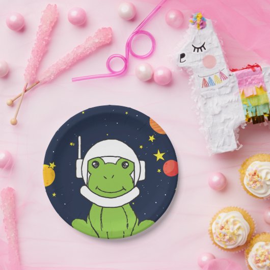 Kikkerstronaut Dier met ruimtehelmklier Papieren Bordje (Feest)