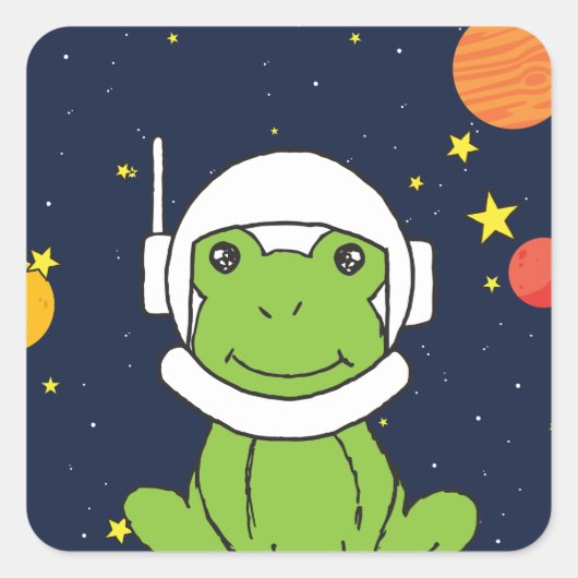 Kikkerstronaut Dier met ruimtehelmklier Vierkante Sticker (Voorkant)