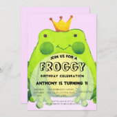 Kikkerthema 1e verjaardagsfeestje kinderen kaart (Voorkant / Achterkant)
