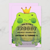 Kikkerthema 1e verjaardagsfeestje voor kinderen kaart (Voorkant / Achterkant)