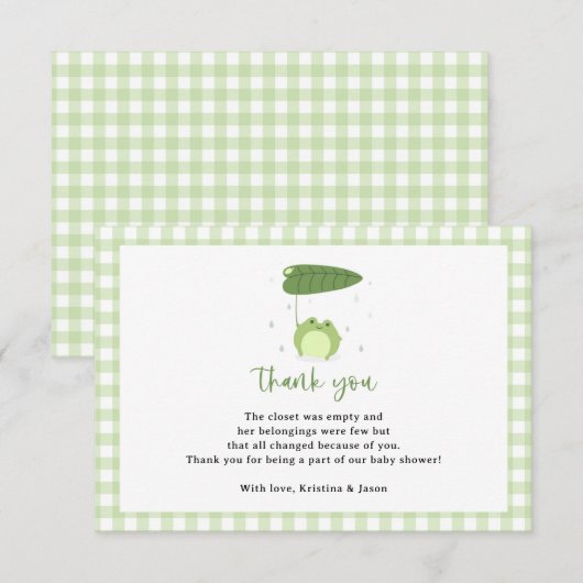 Kikkerthema Baby Shower Klein Bedankkaart (Voorkant / Achterkant)