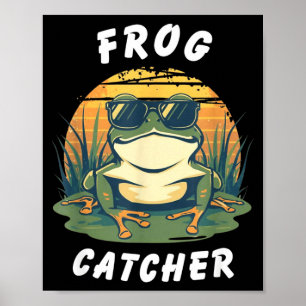 Kikkervanger Retro Kikkerjager Grappig Buiten Vijv Poster