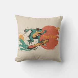 Kikkervibes – Retro Surf Skate Kikkerkunst Kussen