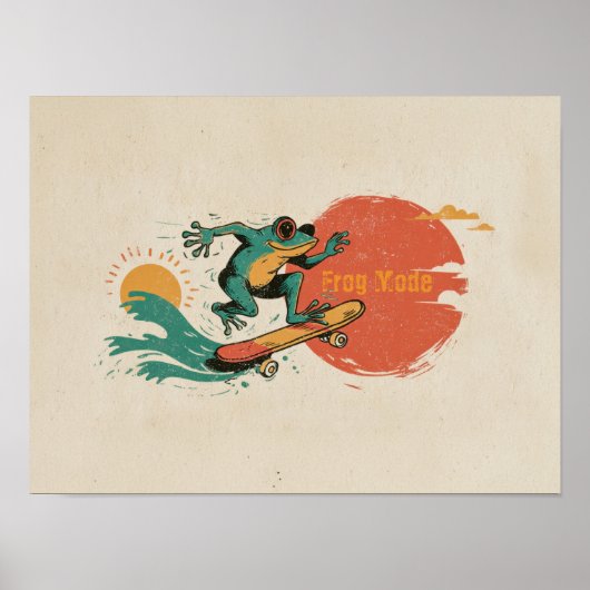 Kikkervibes – Retro Surf Skate Kikkerkunst Poster (Voorkant)