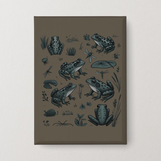 Kikkervijver Leven Vintage Botanische Gift Kikker  Button (Voorkant)