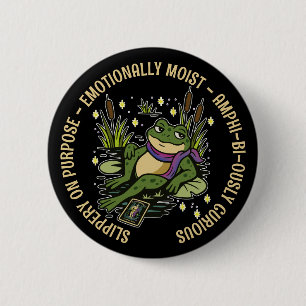 Kikkervis Bekende: Glibberig, Vochtig & Amfi-bi-ee Ronde Button 5,7 Cm