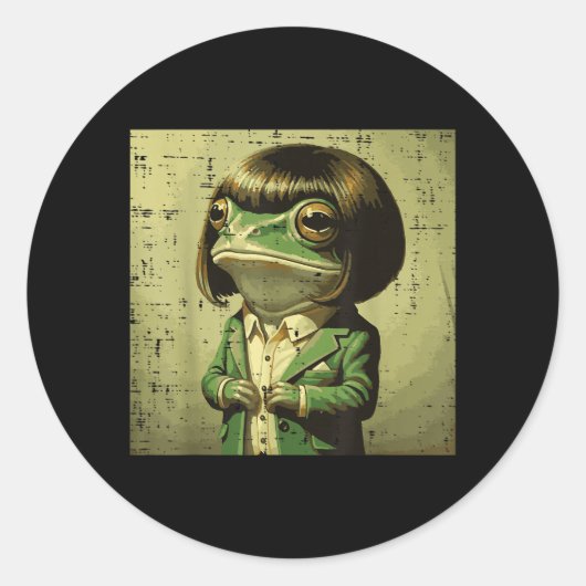 Kikkervis Bob Kapsel Pony Pruik Grappig Meme Dier Ronde Sticker (Voorkant)