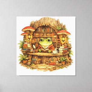Kikkervis Boekwinkel Shirt   Cottagecore Kikker Le Canvas Afdruk