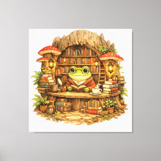 Kikkervis Boekwinkel Shirt | Cottagecore Kikker Le Canvas Afdruk