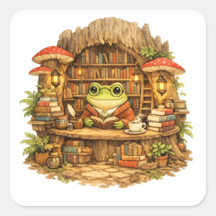 Kikkervis Boekwinkel Shirt Cottagecore Kikker Le Vierkante Sticker