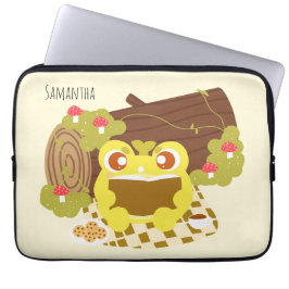 Kikkervis die een boek leest laptop sleeve