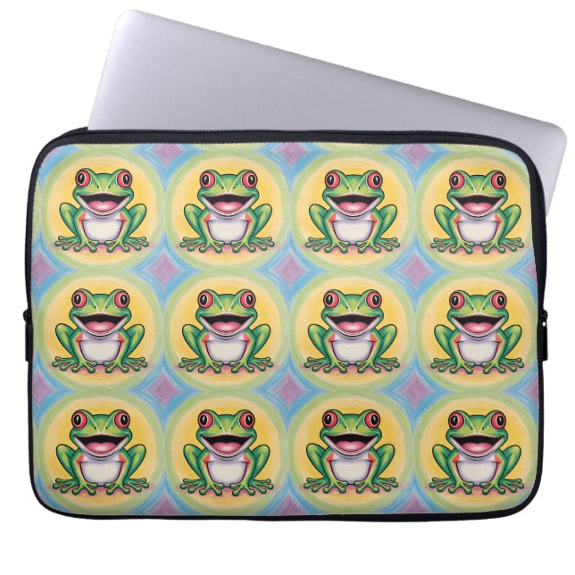 Kikkervis zachte glimlach laptop sleeve (Voorkant)