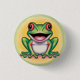Kikkervis zachte glimlach ronde button 3,2 cm
