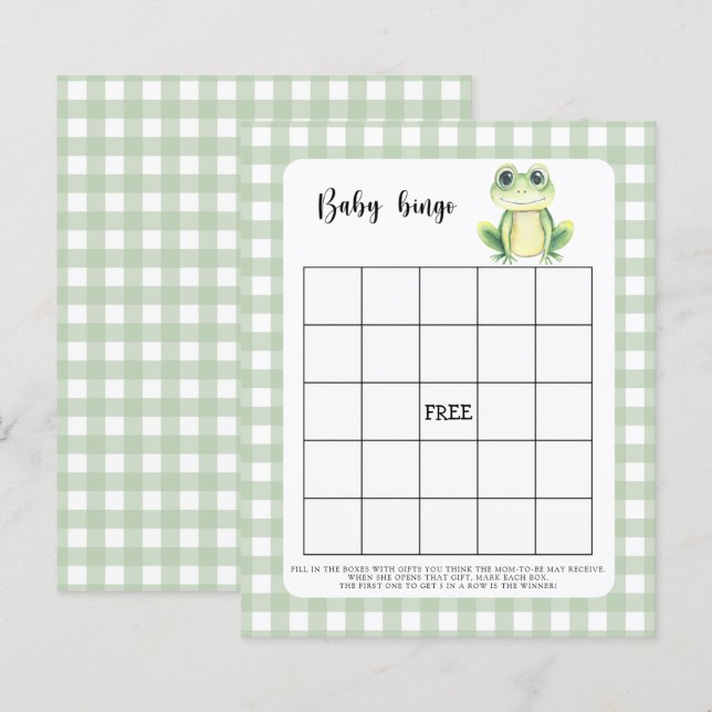 Kikkervisje baby shower bingo spel (Voorkant / Achterkant)
