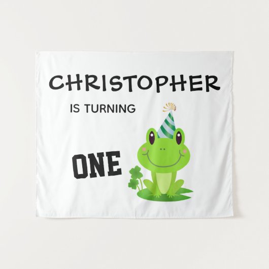 Kikkervisje Feest Eerste Verjaardag Moeras Groen K Wandkleed (Voorkant (horizontaal))