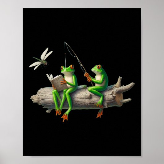 Kikkervisje met vier poten op een blok hout draken poster (Voorkant)