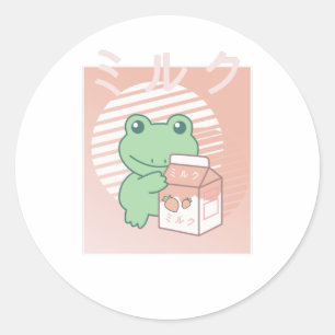 Kikkerviskkikker Kawaii aardbeienmelk Ronde Sticker