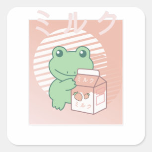 Kikkerviskkikker Kawaii aardbeienmelk Vierkante Sticker