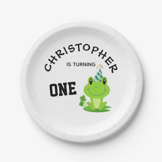 Kikkervispartij Eerste verjaardag Zwemzeekikker Papieren Bordje (Voorkant)