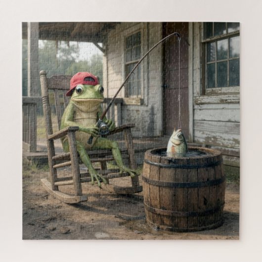 Kikkervisvangst in een whiskeyvat legpuzzel (Verticaal)