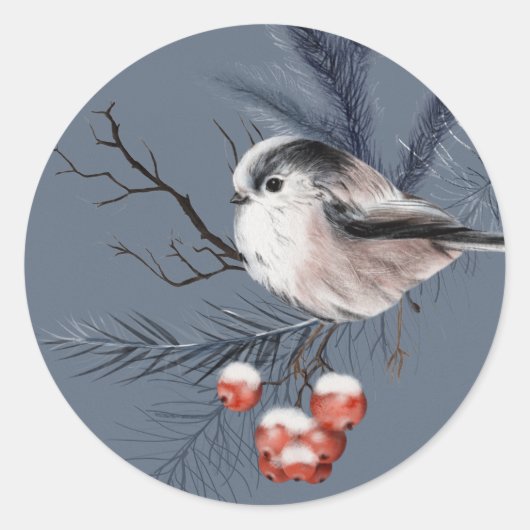 Kikkervisvogel op Holly Limb Ronde Sticker (Voorkant)