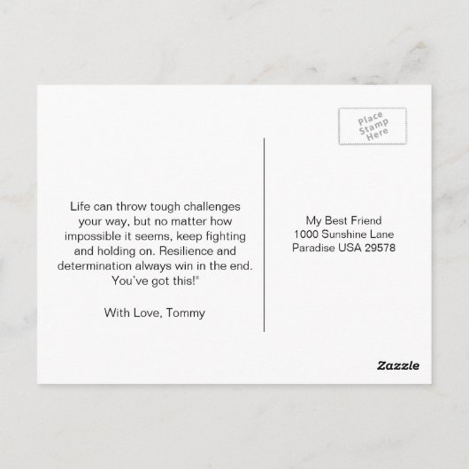 Kikkervogel nooit opgeven briefkaart (Achterkant)