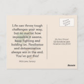 Kikkervogel nooit opgeven briefkaart (Achterkant)