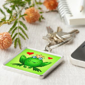 Kikkervoost Kroon en Hartjes Groen Sleutelhanger (Zijkant)