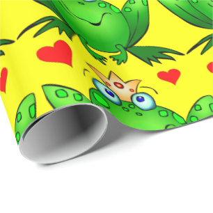 Kikkervorst Cute Tekenfilm Kikker Vrolijk Geel Cadeaupapier
