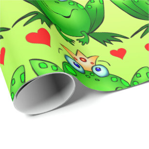 Kikkervorst Hartjes Opgewekte Cartoon Groen Cadeaupapier