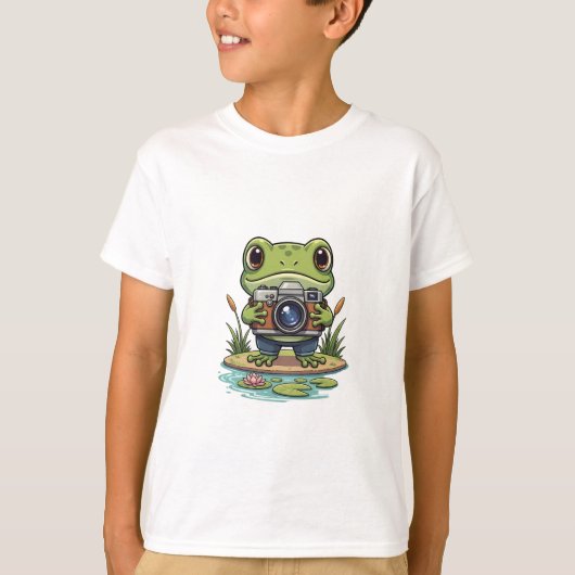 Kikkervotograaf met camera Kinderen T-shirt (Voorkant)
