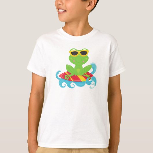 Kikkikker, groene kikker, kleine kikker, surfbord t-shirt (Voorkant)