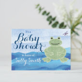 Kikkikker met kikker en babyschoenen - Baby Boy Kaart (Staand voorkant)