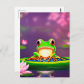 Kikkikker op een lly pad japanese kersenbloesem briefkaart (Voorkant / Achterkant)