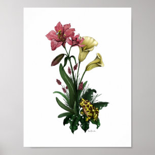 Kikkikker tussen de botanische flora van de Lilies Poster