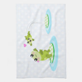 Kikkikkers - kawaii-moeder en baby-kikker-cartoon theedoek (Verticaal)