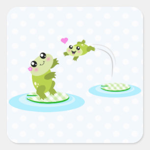 Kikkikkers - kawaii-moeder en baby-kikker-cartoon vierkante sticker