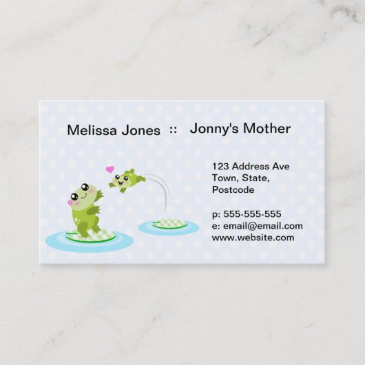Kikkikkers - moeder en kikker in kawaï visitekaartje (Voorkant)