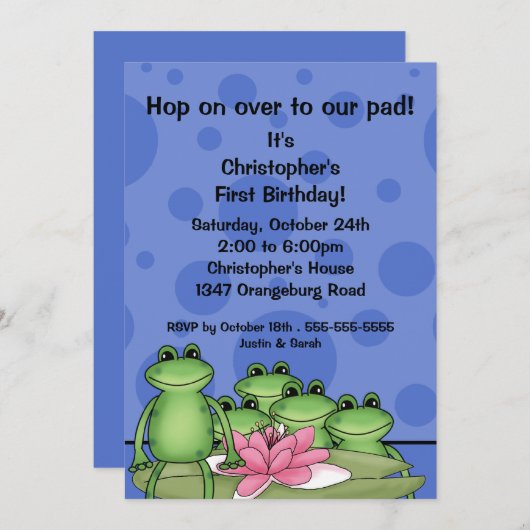 Kikkikkers op Lily Pad 1e verjaardag Kaart (Voorkant / Achterkant)