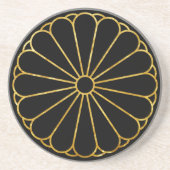 Kiku Chrysanthemum Mon faux gold black Zandsteen Onderzetter (Voorkant)