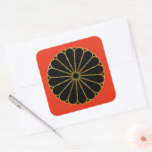 Kiku Chrysanthemum Mon goud zwart op rood Vierkante Sticker (Envelop)