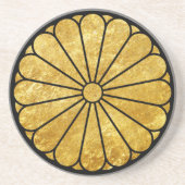 Kiku Chrysanthemum Mon in faux gold in zwart Zandsteen Onderzetter (Voorkant)