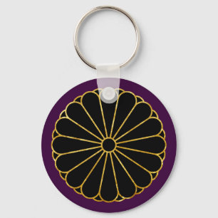 Kiku Chrysanthemum Mon in faux gold op paars Sleutelhanger